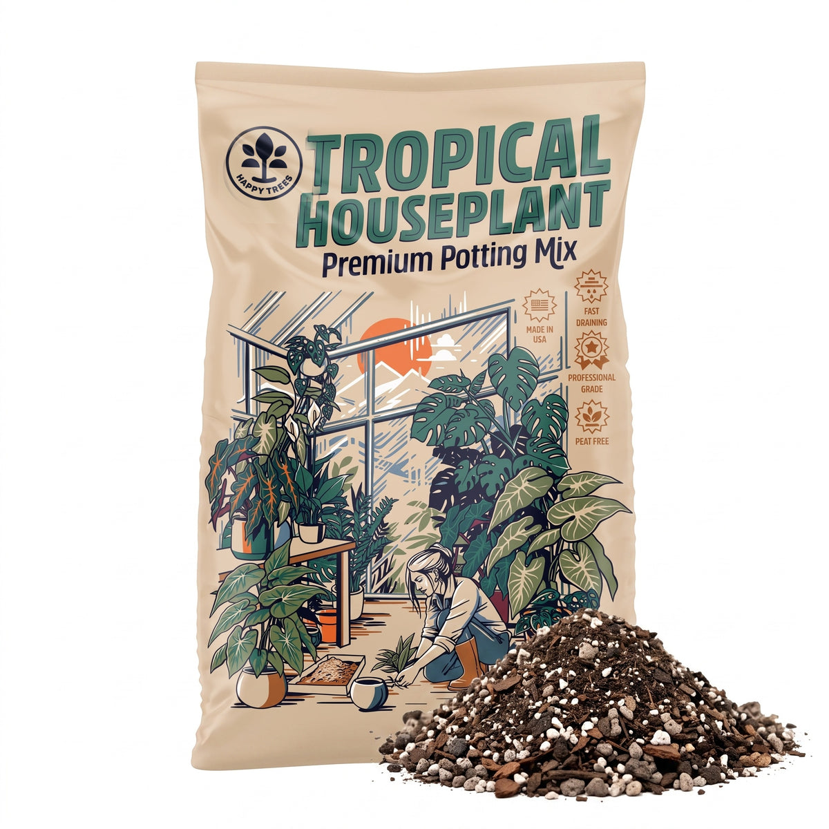 Happy Trees Tropical Houseplant Premium Potting Mix — 8 quart bag