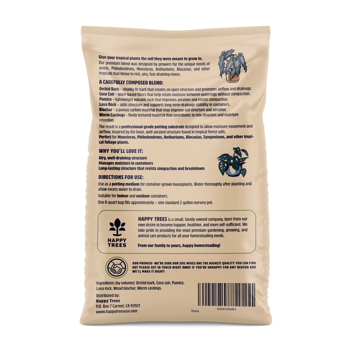 Tropical Houseplant Mix — back of bag: ingredients and directions