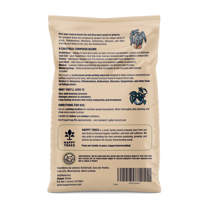 Tropical Houseplant Mix — back of bag: ingredients and directions