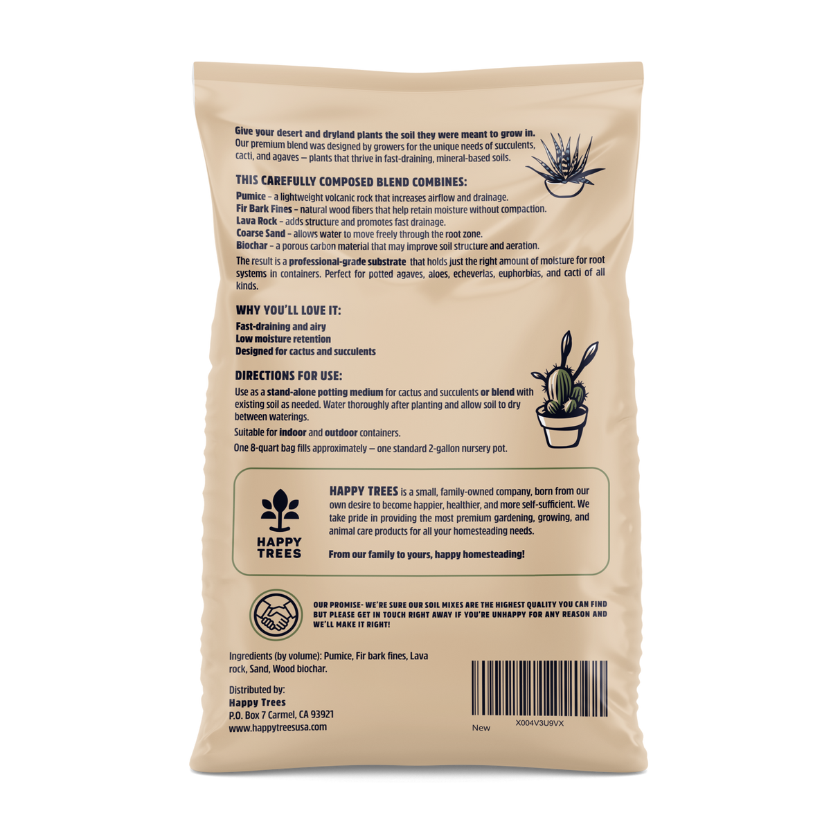 Cactus & Succulent Mix — back of bag: ingredients and directions